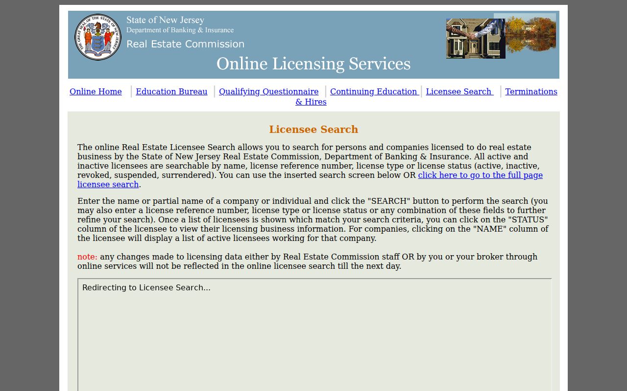 Mount Laurel resident lookup using the New Jersey real estate licensee search